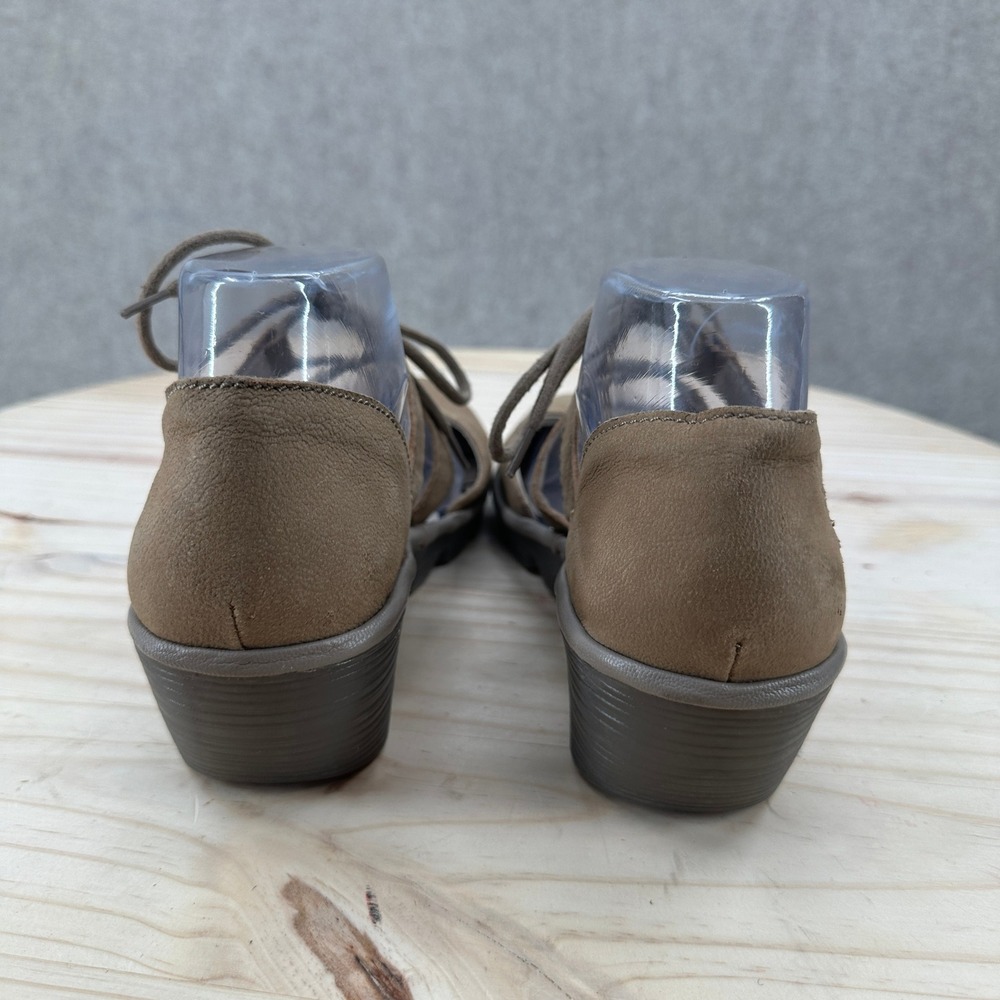 Fly London Poma Wedge Lace Up Sandals 9-9.5 Brown Leather Caged - Picture 3 of 11